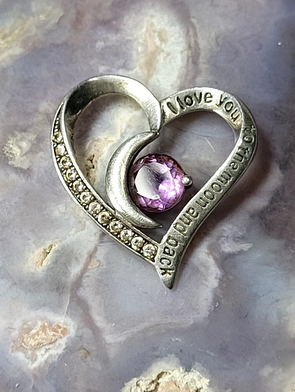 Silver Heart Pendant with Purple Crystal Accent